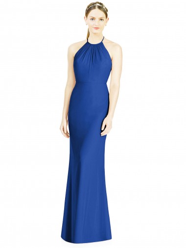 Royal Blue High Neck Sleeveless Open Back Trumpet Bridesmaid Dress Edinburgh