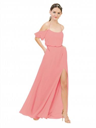 Watermelon Off the Shoulder Sleeveless A-Line Bridesmaid Dress Edinburgh