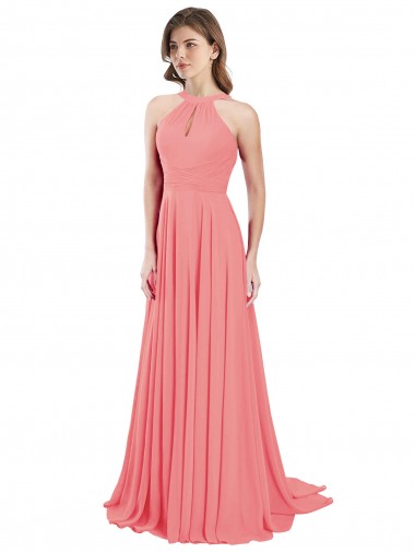 Watermelon Halter Neck Sleeveless Open Back A-Line Bridesmaid Dress / Evening Dress Edinburgh