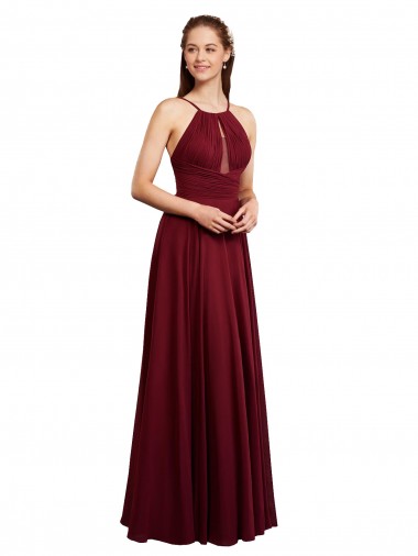 Burgundy Halter Neck Sleeveless Open Back A-Line Bridesmaid Dress / Evening Dress Edinburgh
