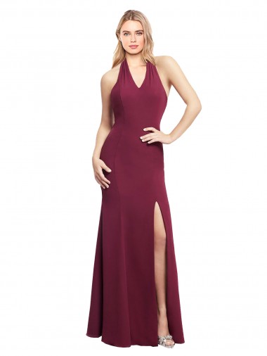 Burgundy Halter Neck Sleeveless Open Back Mermaid Bridesmaid Dress Edinburgh