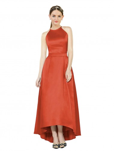 Spice Red Halter Neck Sleeveless A-Line High Low Bridesmaid Dress Edinburgh