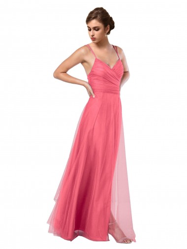 Watermelon Spaghetti Straps Sleeveless V-Back A-Line Bridesmaid Dress Edinburgh