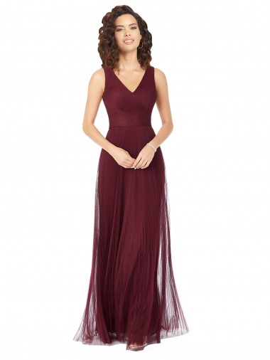 Burgundy Gold V-Neck Sleeveless A-Line Bridesmaid Dress Edinburgh